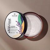 Lavender Essential Oil Whipped Shaving Soap top view with open lid o reveal thick whipped texture